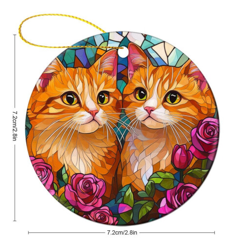 Ceramic Cat Stained Glass Christmas Ornament Double-Sided 2 1