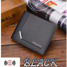 (Black) Pockets Money Men Credit Id Cards Holder Purse Synthetic Leather Wallet Cash Photos Holder