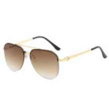 (Gold Tea)Lunettes de soleil homme chic monture métal avec Uv380 adaptées à la mode urbaine