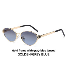 (Gray Blue)Elegant Gold Frame Sunglasses With Multiple Lens Options For Summer Outings Parties