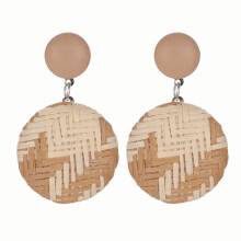 Boho Dangle Stud Earrings Geometric Round Woven Straw