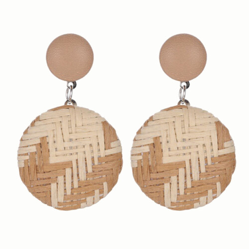 Boho Dangle Stud Earrings Geometric Round Woven Straw