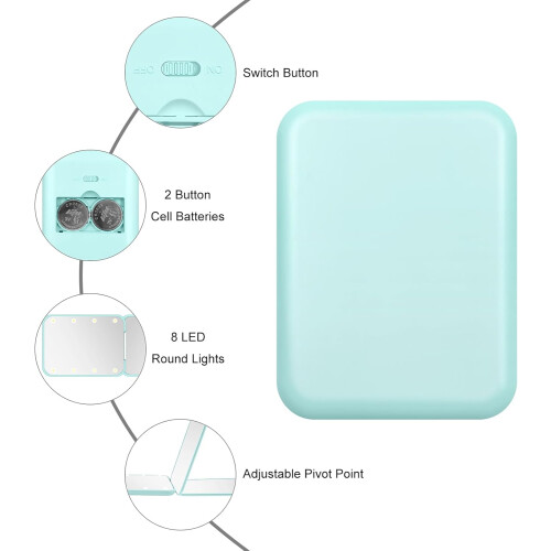 Compact LED Pocket Mirror 1X/3X Magnification Mint Green 2