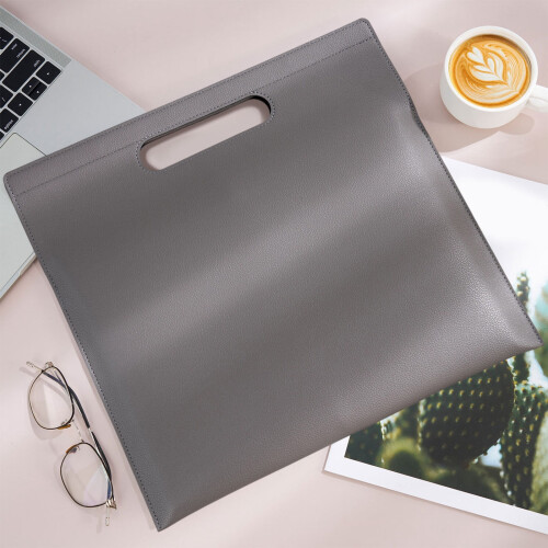 AuroraX Letter Size File Folders Gray Leather Expanding