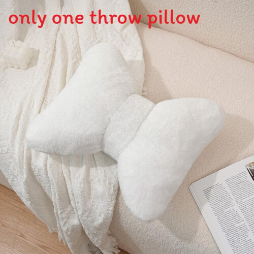 (White) Modern Bow Plush Throw Pillow With Solid Color And Comfortable For Couch Filling