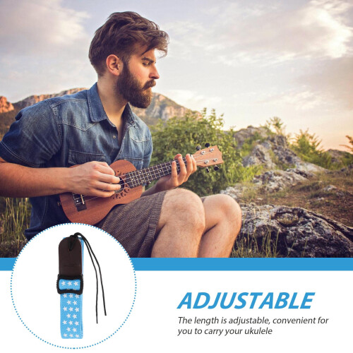 Ukulele Strap Blue Cotton Leather Adjustable 2