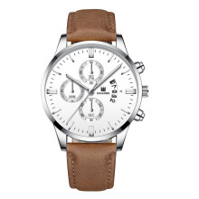 (StyleC) Quartz Mens Classic Wristwatch With Calendar Function And Leather Strap For Business Use