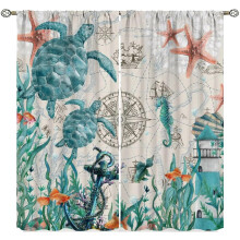 Seahorse Curtains Ocean Animal Pattern Blackout 2 Panels