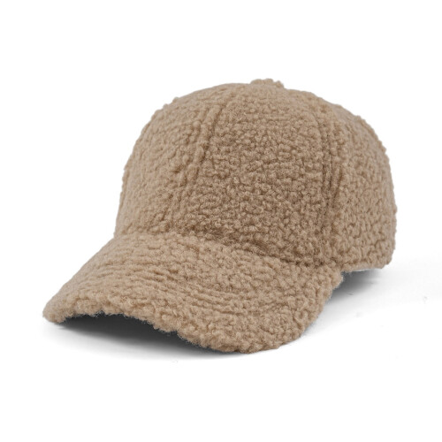 Khaki Unisex Winter Lamb Fleece Baseball Hat Solid Color