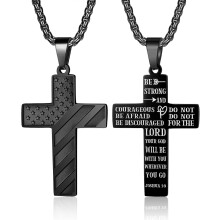 Flag Cross Necklace for Men Stainless Steel 24 Inch