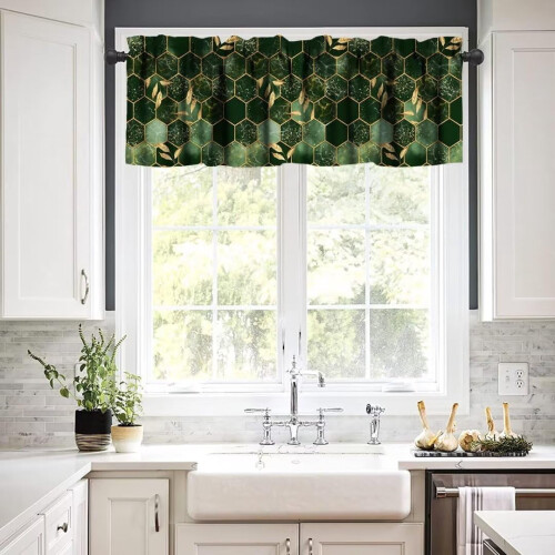 Hunter Green Marble Window Valance Abstract Hexagon Texture 2
