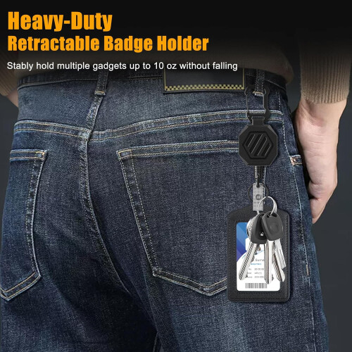 Genuine Leather ID Badge Holder with Retractable Clip 28.5 2