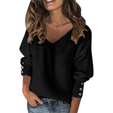 Women's V-Neck Long-Sleeve Knit Sweater Lightweight Stretch