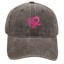 Pink Ribbon Embroidered Denim Hat Adjustable