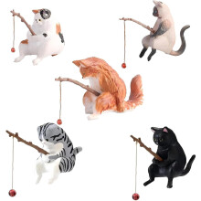 Cute Cat Aquarium Miniatures with Fishing Model 5 Pcs