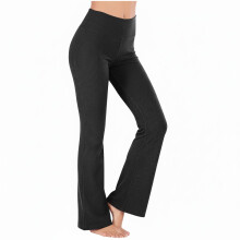 Women's High-Waisted Flare Leggings Black Ribbed Knit