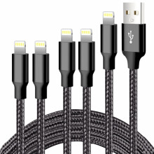 Kompatibilné s nabíjačkami pre iPhone, balenie po 5 kusoch, 3/3/6/6/1,8 m, dátové káble USB Lightning, nylonové opletené rých