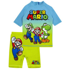 (7-8 Years, Blue/Green) Super Mario Boys Short-Sleeved Swim Set