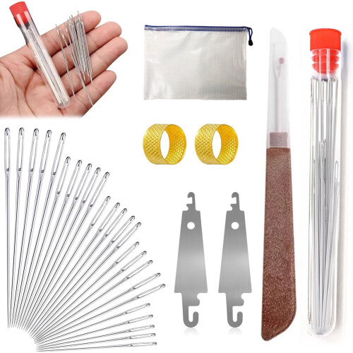 Large Eye Hand Sewing Needles Set with Threader Thimbles 1
