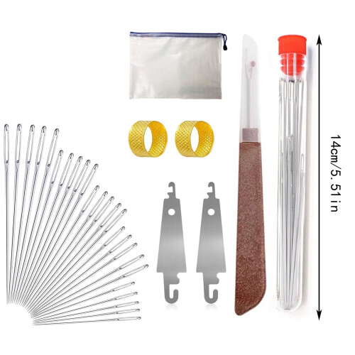Large Eye Hand Sewing Needles Set with Threader Thimbles 2