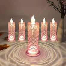 LED Crystal Candle Lights Pink Flameless Rose Shadow