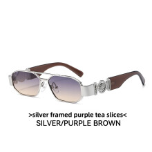 (Silver Blue Tea)Modern Square Sun Glasses With Lightweight Frame For Travel And Stage Performances
