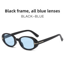 (Black Blue)Classic Oval Sunglasses With Frame And Lens For Casual Wear Party Events