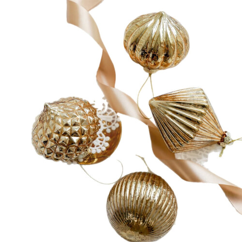 Vintage Glass Christmas Ornaments Irregular Shape 4 Pcs