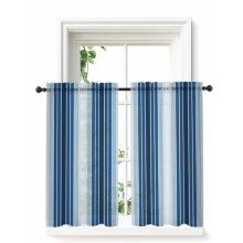Navy Blue Ombre Sheer Curtains 42x54 Inch 2 Panels Rod
