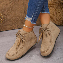 Willtoo Women's Faux Suede Lace-Up Ankle Boots Khaki