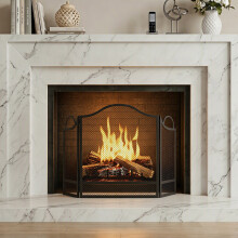 HOMCOM Floral 3-Panel Folding Fireplace Screen for Protection, Black