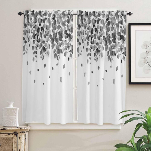Eucalyptus Black Kitchen Curtains Rod Pocket 2 Panels 42x63 2