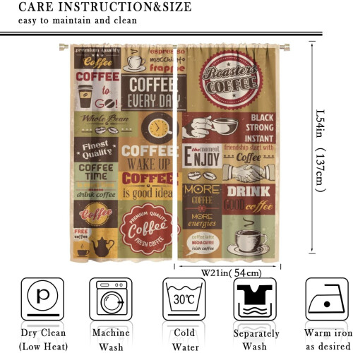 Vintage Coffee Kitchen Curtains 2 Panels 42x54 inch 1