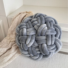 Round Knot Pillow Chunky Knitted 13.8 Inch Light Gray
