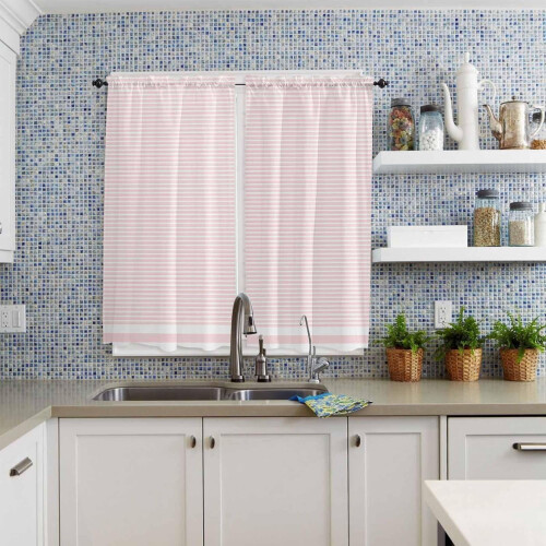 Pink striped window curtains 42x63 inches modern rustic 2