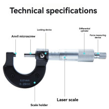 Präzises Messmikrometer, 0-25 mm, 0,01 mm, Metrisches Außenmessgerät, Messmikrometer, Werkzeug, Mechanischer Mikrometer