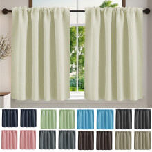 Beige Light-Blocking Short Curtains 36.22x29.92 in 2 pcs