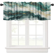 Marble Valance Curtains Green Gold Veins Jade Foil Texture