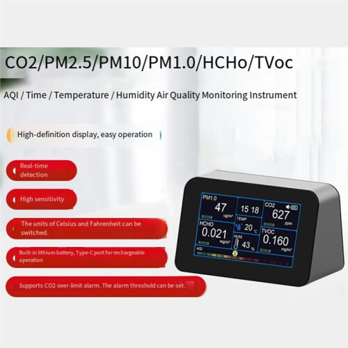 10-i-1 Koldioxiddetektor Formaldehyd/TVOC /CO2/PM2.5 1