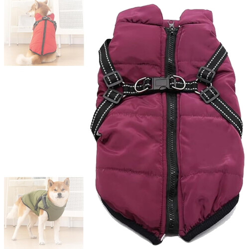 Waterproof Winter Dog Jacket with Harness 3-in-1