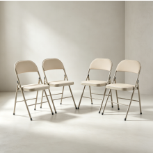 4 Pack Folding Chairs Iron and PVC Portable Light Brown Seating for Convention Exhibition Events