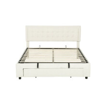 HOMCOM King Size Ottoman Bed Frame, with Front Drawer - Cream