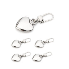 Heart-Shaped Zipper Pulls Silver 5 Pcs