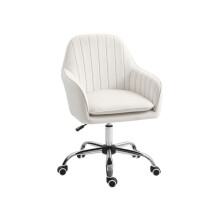 Velvet-Feel Office Chair with Adjustable Height and Wheels - Cream White