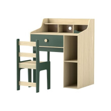 Kids Desk and Chair Set with Storage Shelves and Drawer, Green