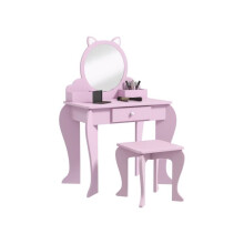 Kids Vanity Table with Mirror, Stool, Drawer, Storage Boxes, Cat Design, for Ages 3-6 Years - Pink