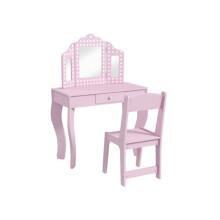 Kids Dressing Table Sets with Stool and Tri-Fold Mirror, Drawer for Playroom, Bedroom - Pink