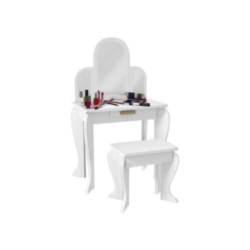 Kids Dressing Table Set, with Mirror and Drawer - White