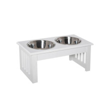 Raised Dog Feeding Bowls with Stand, Stainless Steel for Extra Small and Small Dog, 44L x 24W x 15H cm - White