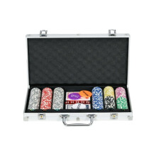 300-Piece Poker Chips Set, Poker Set with Mat, Chips, Two Card Decks, Dealer, Five Dices